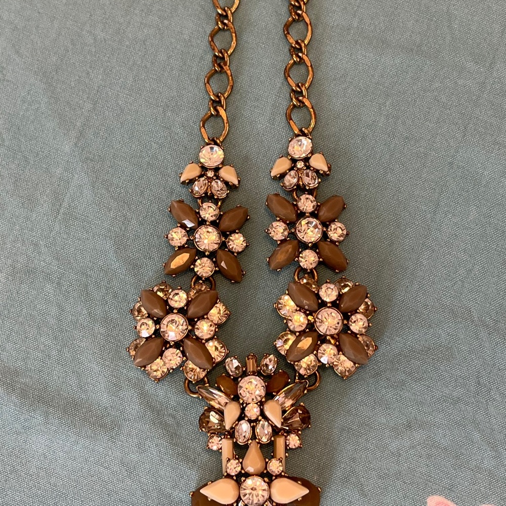 J Crew Crystal and gold tone Floral Crystal Statement Necklace